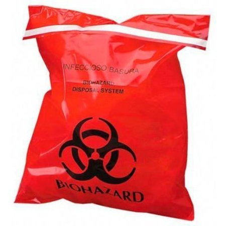 UNIMED MIDWEST Red Biohazard Waste Stick-On Bags, 2 mil, 9"W x 10"L, 100/Box CTKCTRB042910